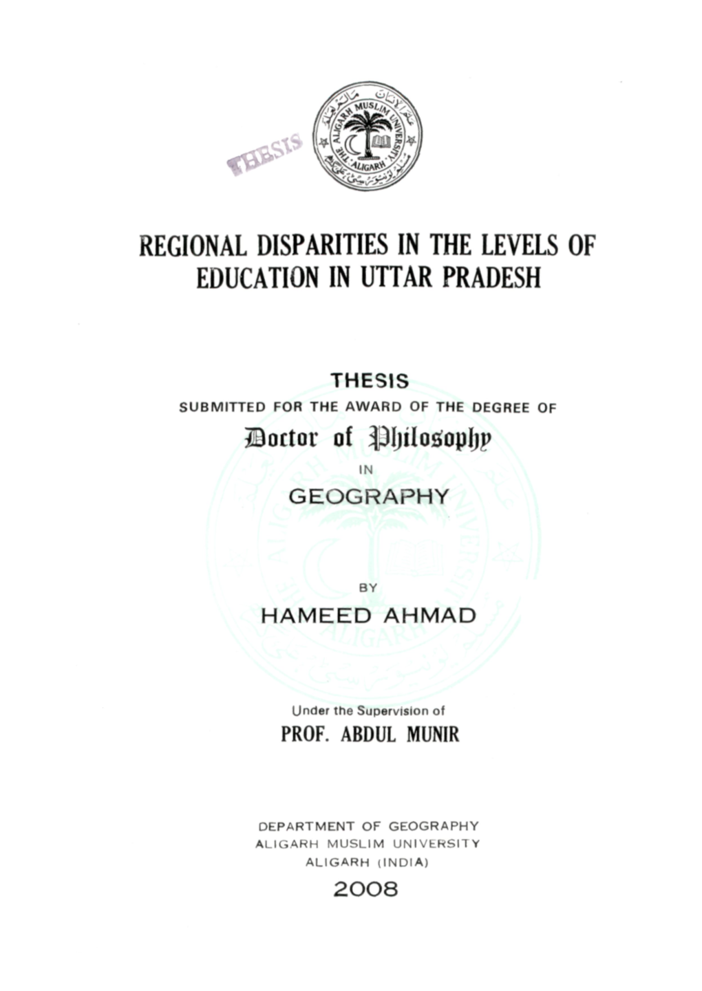 Regional Disparities in the Levels of Education in Uttar Pradesh