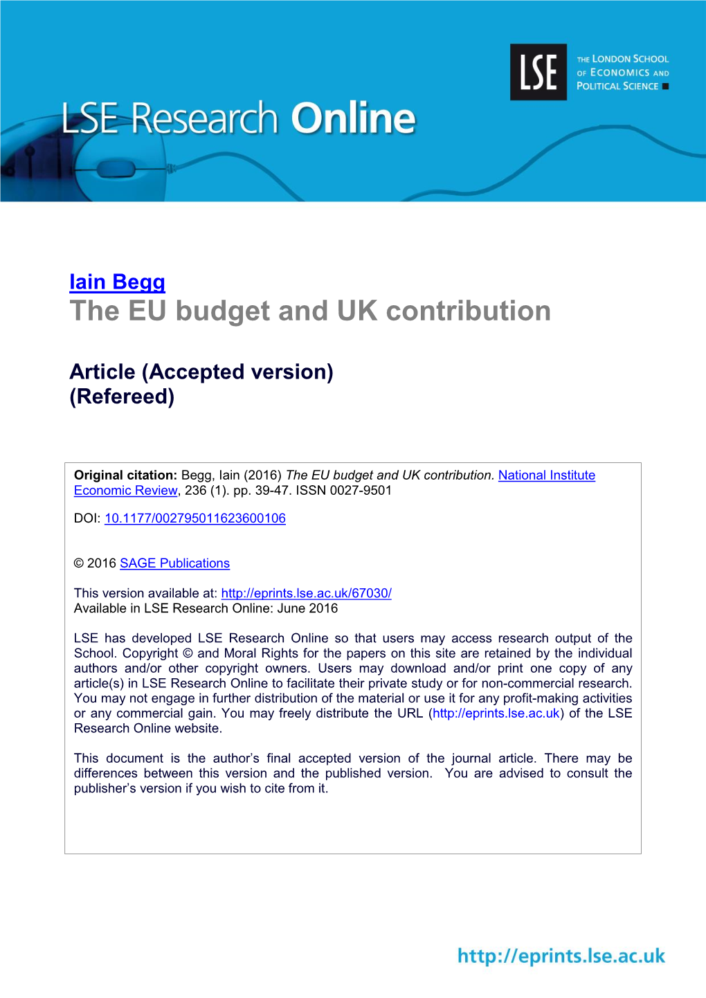 The EU Budget and UK Contribution