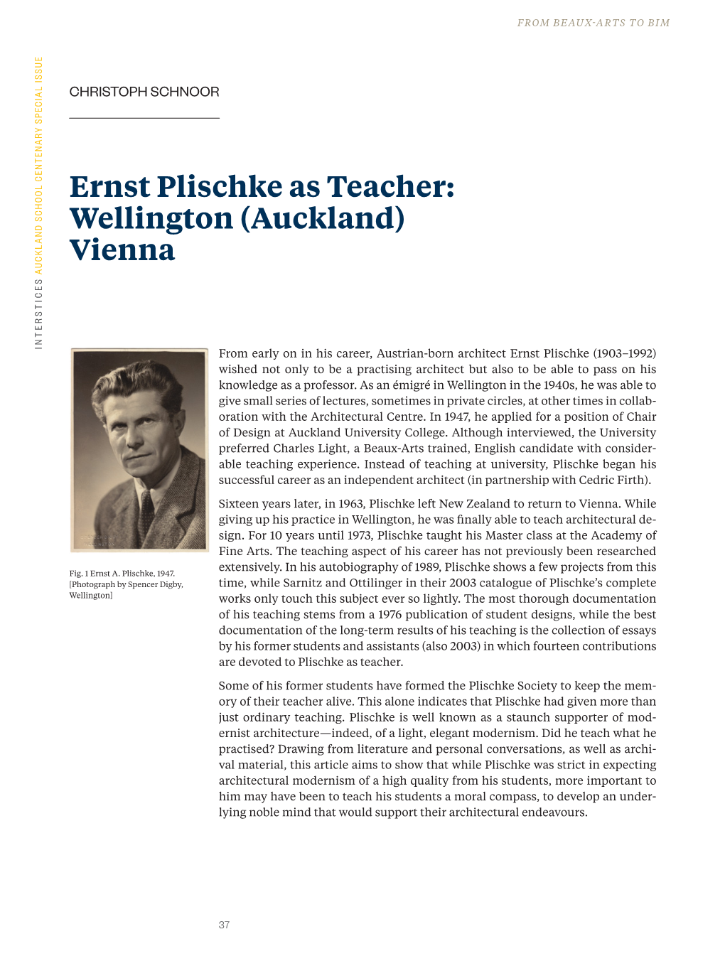 Ernst Plischke As Teacher: Wellington (Auckland) Vienna from BEAUX-ARTS to BIM