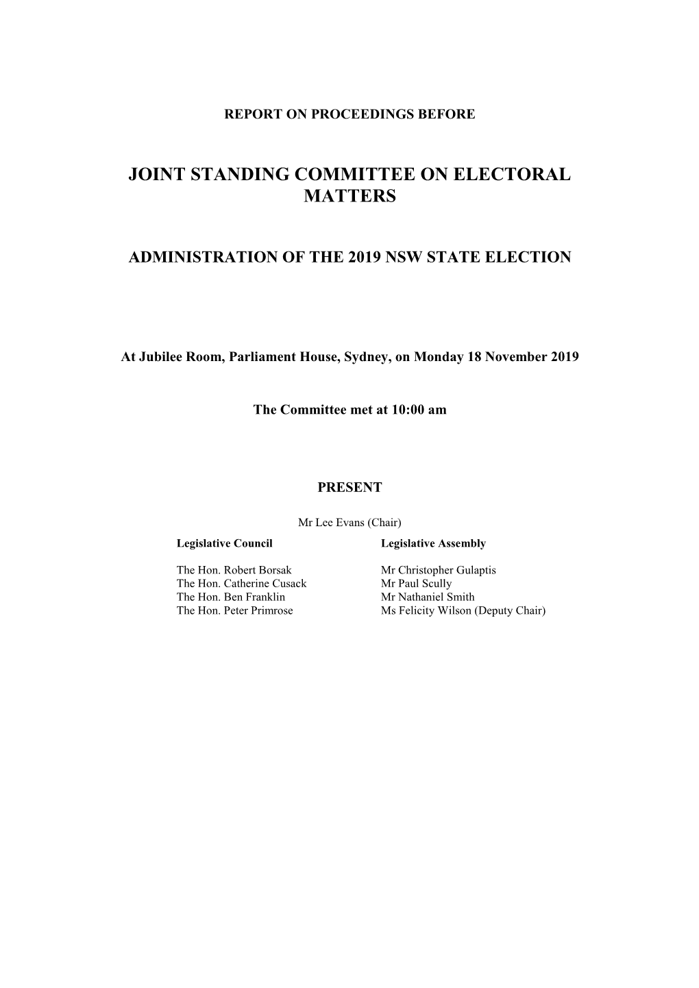 Joint Standing Committee on Electoral Matters