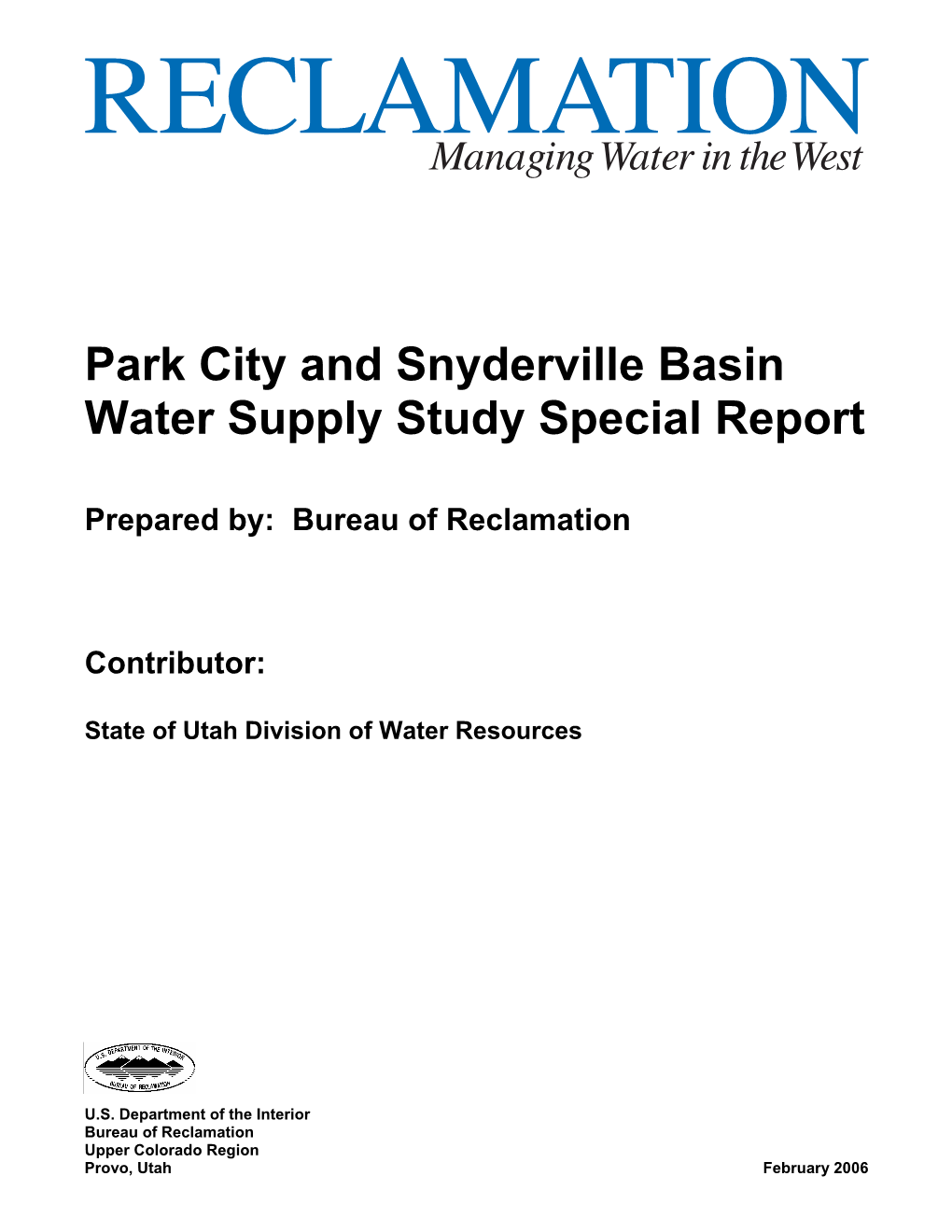 Park City and Snyderville Basin Water Supply Study Special Report