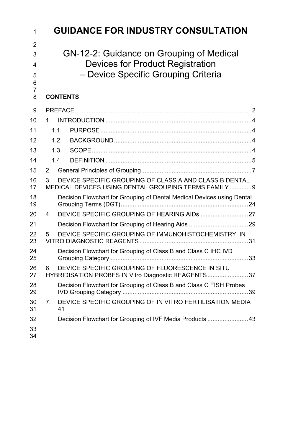 GN-12-2: Guidance on Grouping of Medical 4 Devices for Product Registration 5 – Device Specific Grouping Criteria 6 7 8 CONTENTS