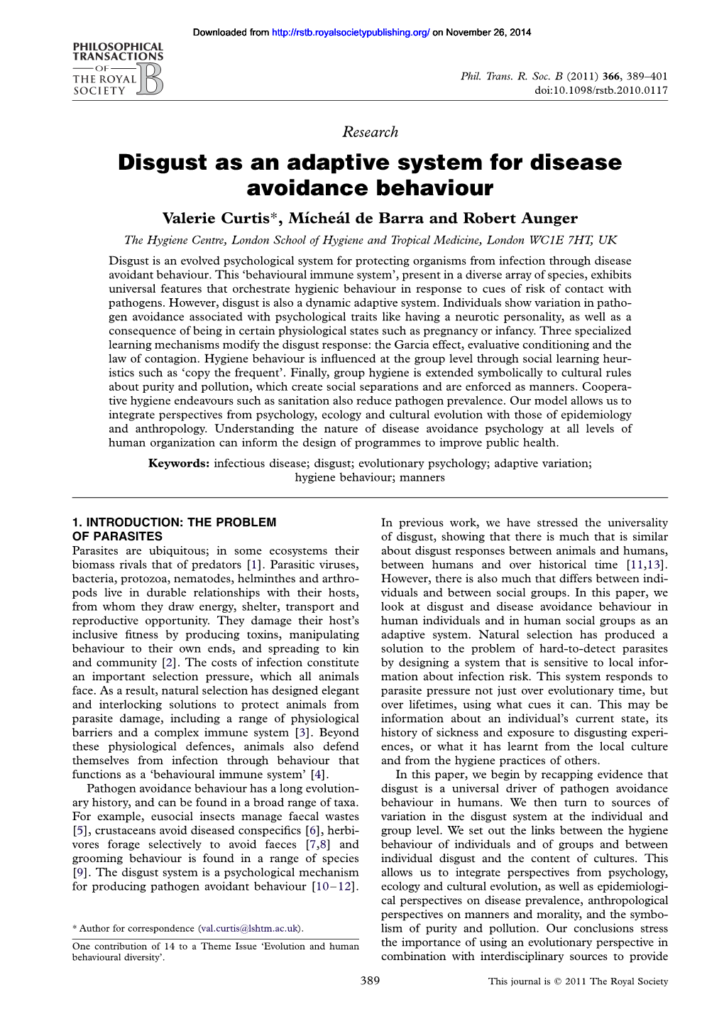 Disgust As an Adaptive System for Disease Avoidance Behaviour