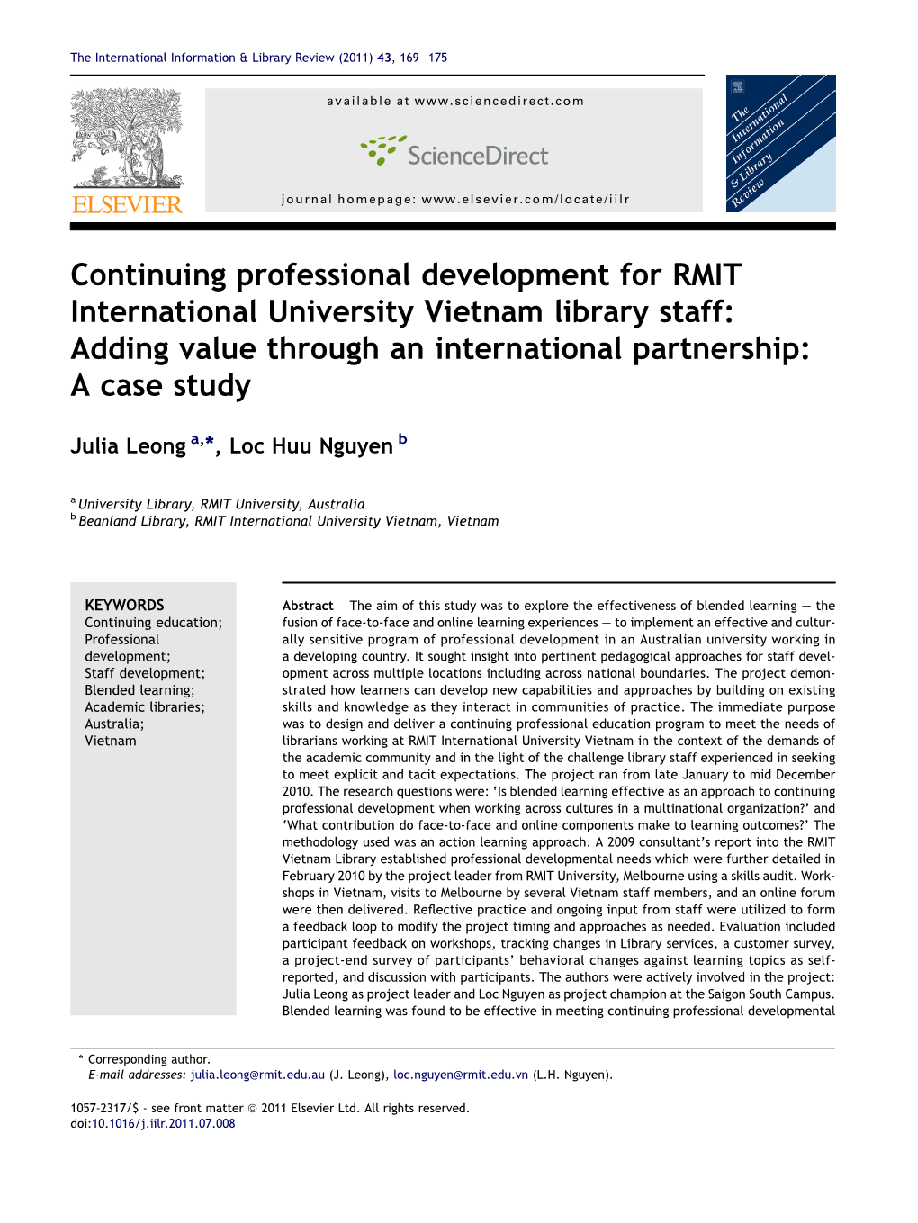 Continuing Professional Development for RMIT International University Vietnam Library Staff: Adding Value Through an International Partnership: a Case Study