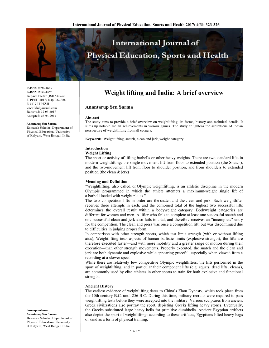 Weight Lifting and India: a Brief Overview