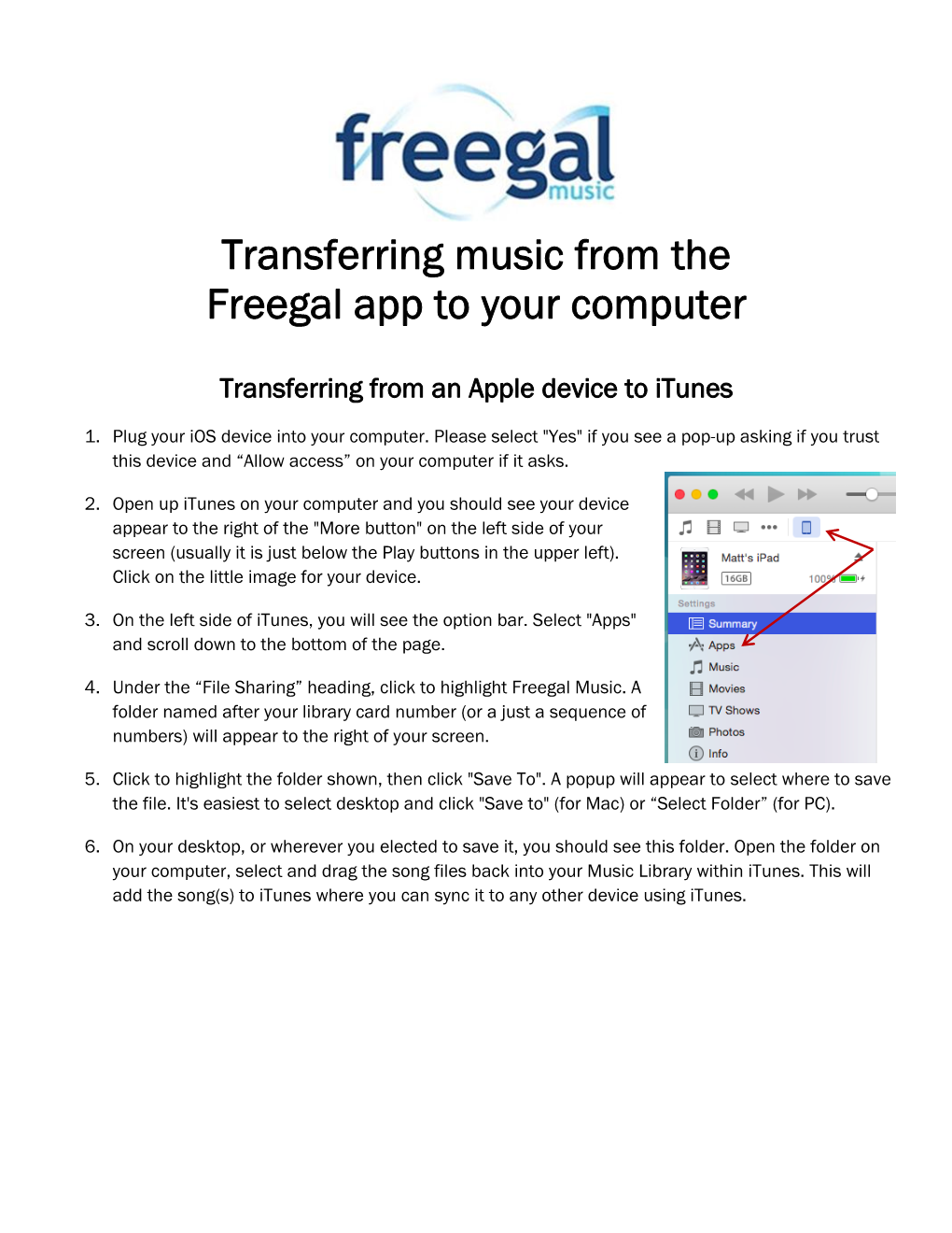 Transferring Music from the Freegal App to Your Computer