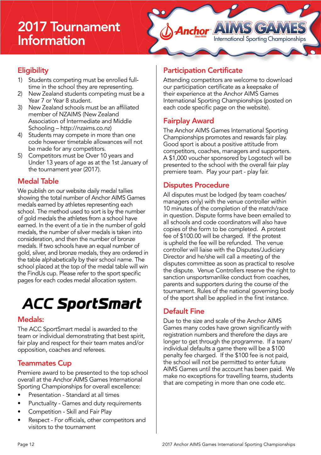 2017 Tournament Information