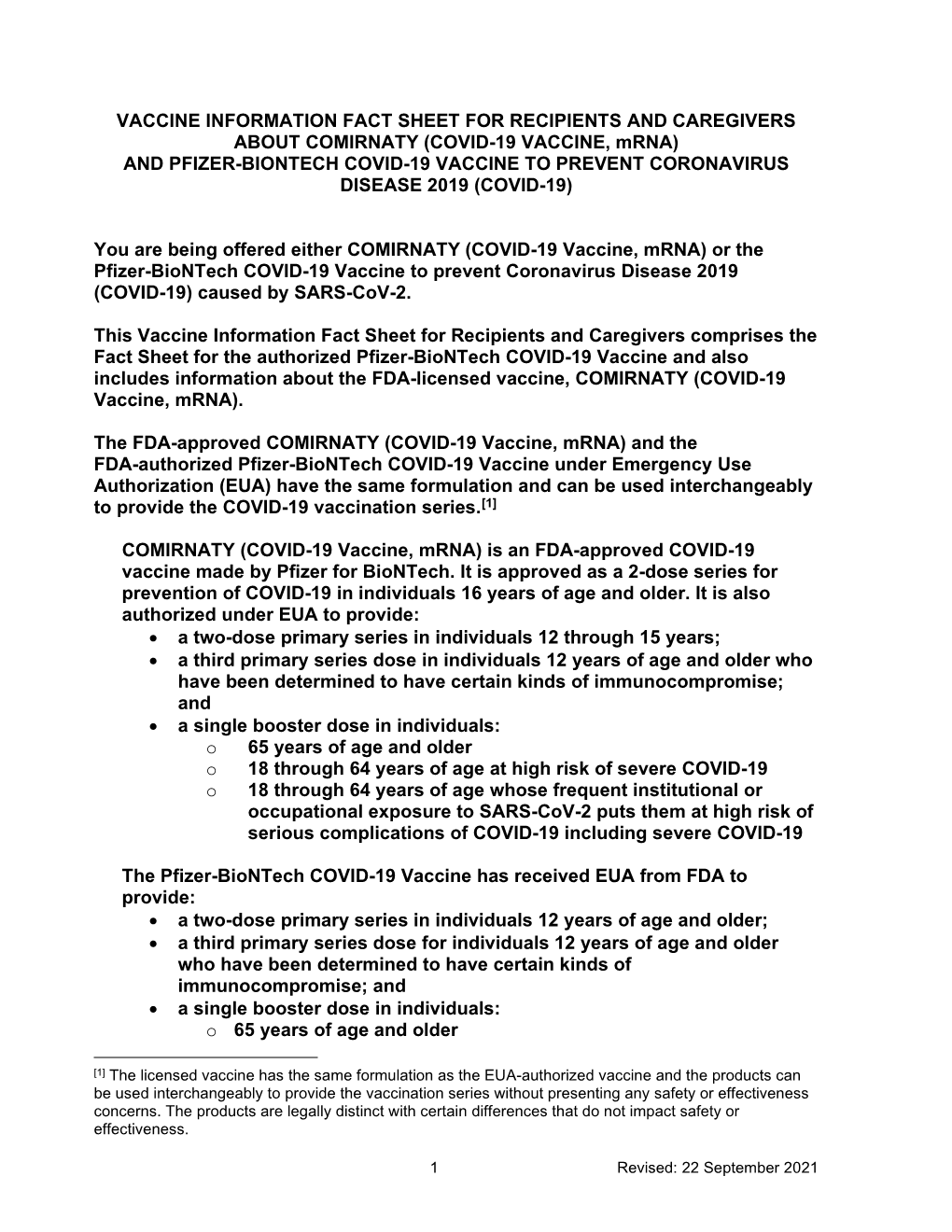 Pfizer-Biontech COVID-19 Vaccine EUA Fact Sheet for Recipients and Caregivers
