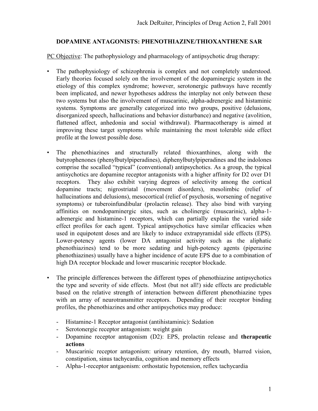 Dopamine Antagonists: Phenothiazine/Thioxanthene Sar