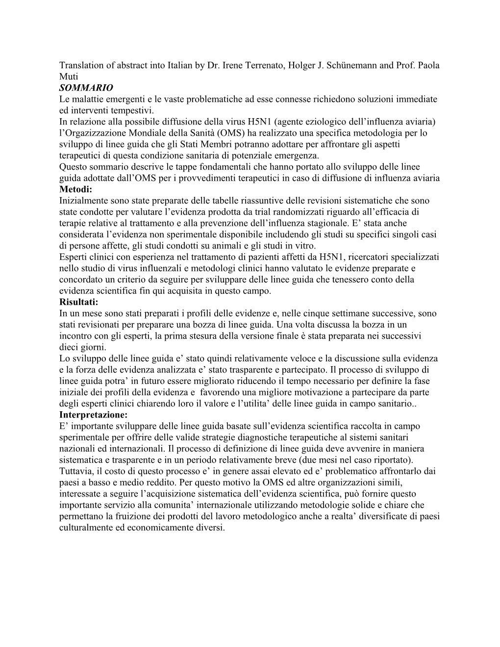 Translation of Abstract Into Italian by Dr