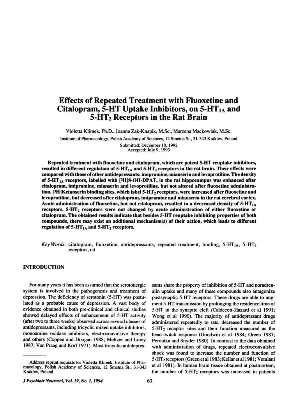 5-HT2 Receptors in the Rat Brain