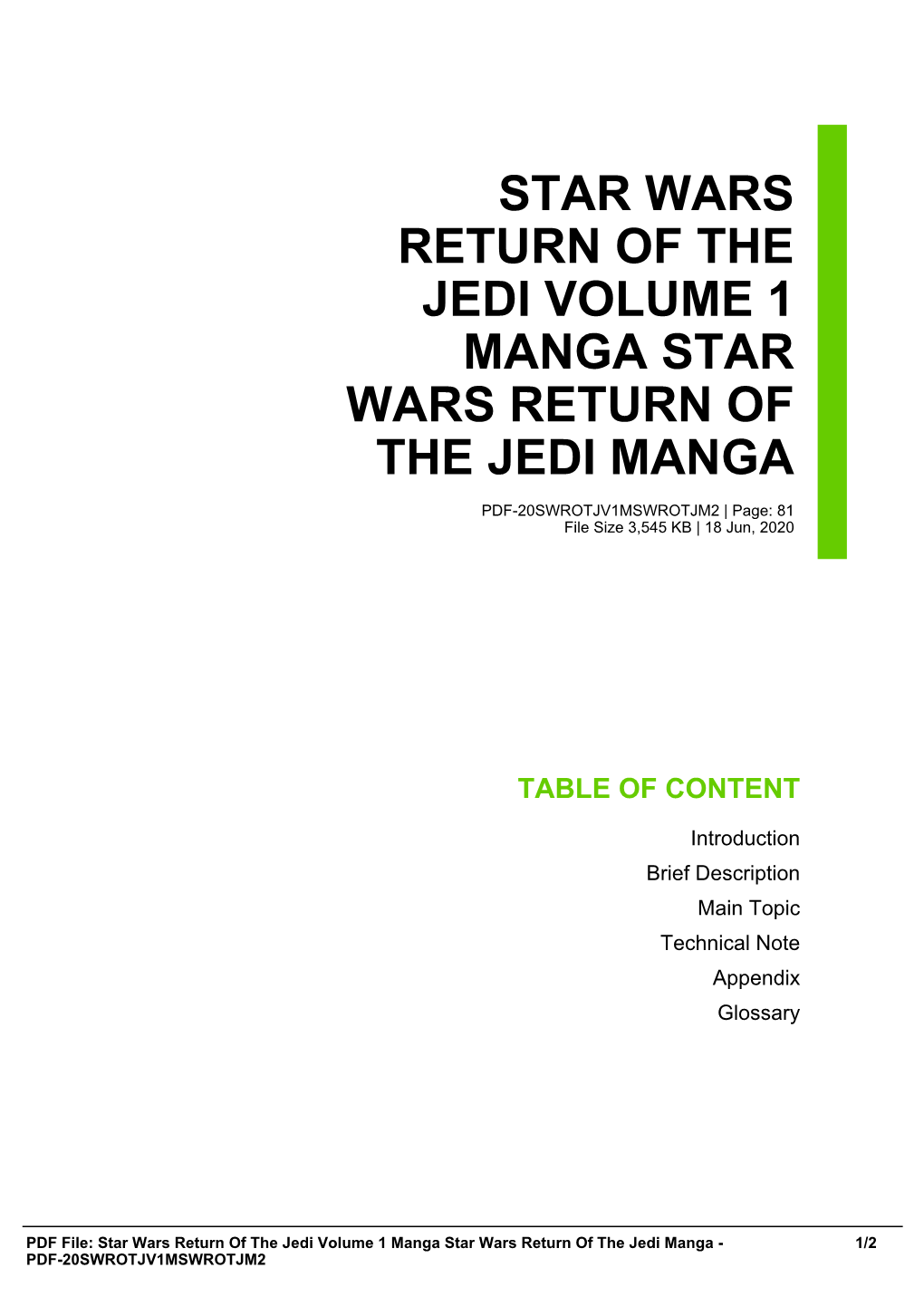 Star Wars Return of the Jedi Volume 1 Manga Star Wars Return of the Jedi Manga