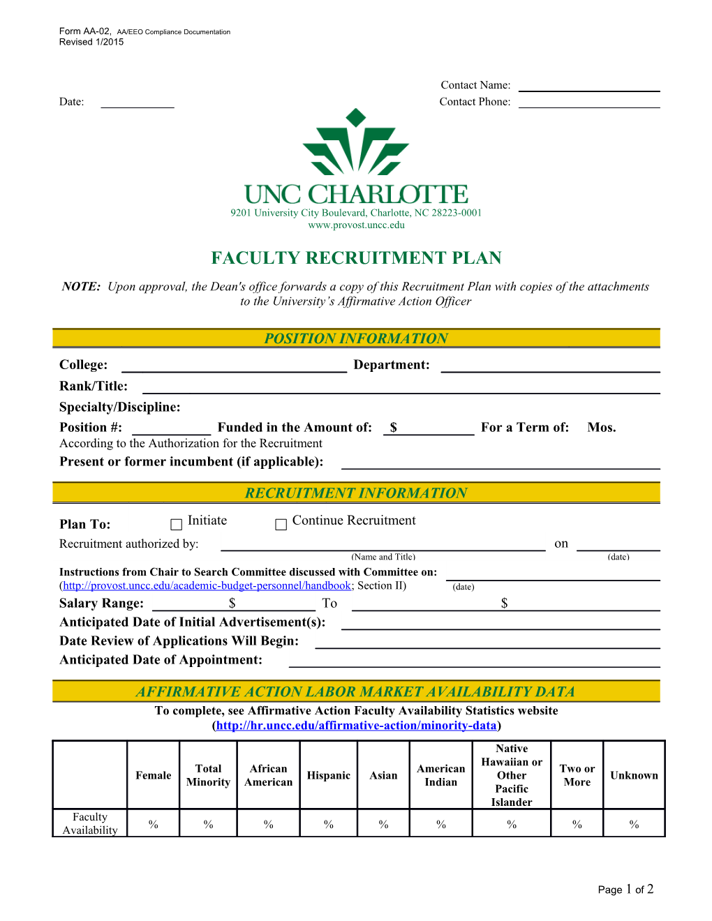 Faculty Recruitment Plan