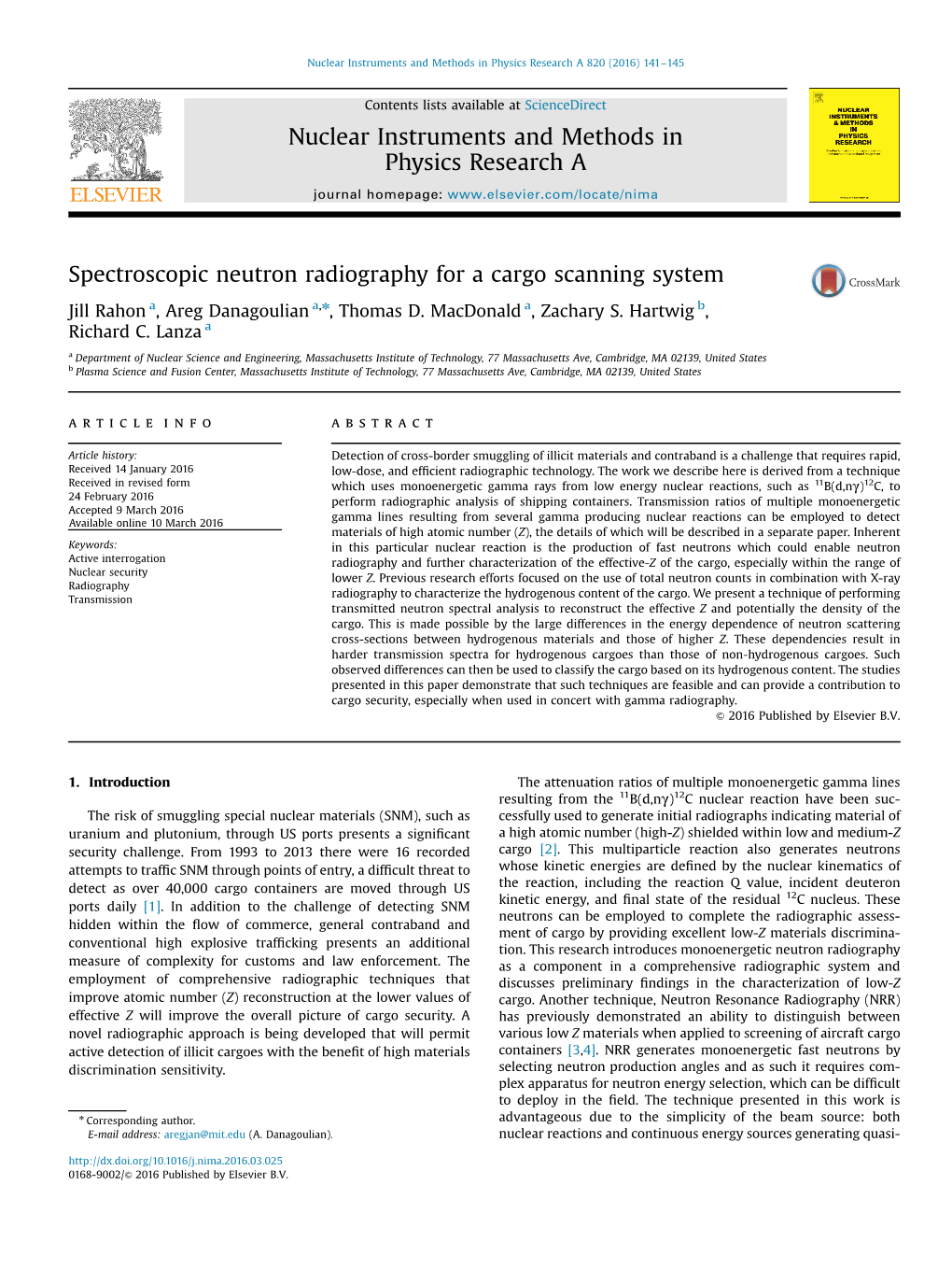 Spectroscopic Neutron Radiography for a Cargo Scanning System