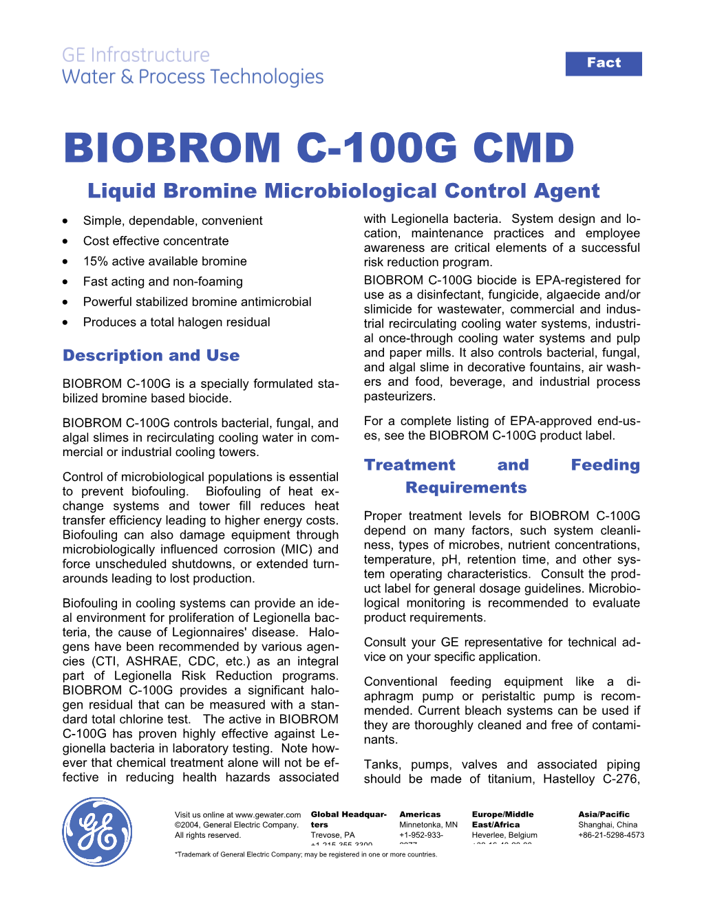 BIOBROM C-100G Cmdliquid Bromine Microbiological Control Agent