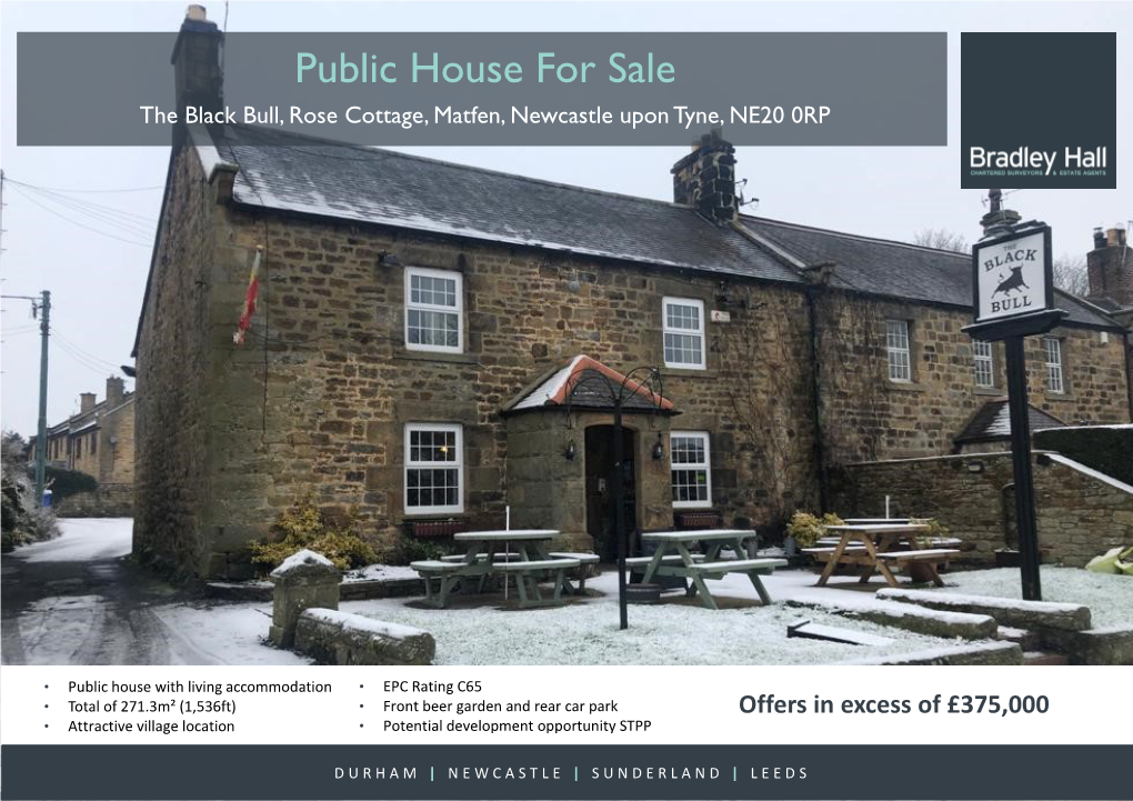 Public House for Sale the Black Bull, Rose Cottage, Matfen, Newcastle Upon Tyne, NE20 0RP