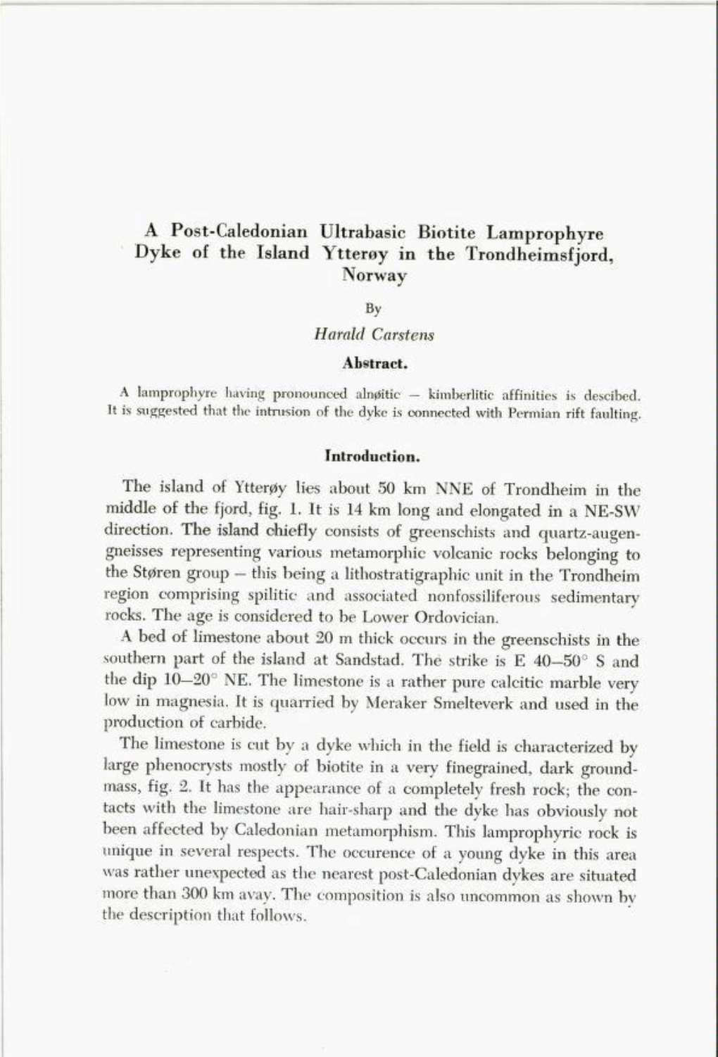 A Post-Caledonian Ultrabasic Biotite Lamprophyre Dyke of the Island Ytterøy in the Trondheimsfjord, Norway