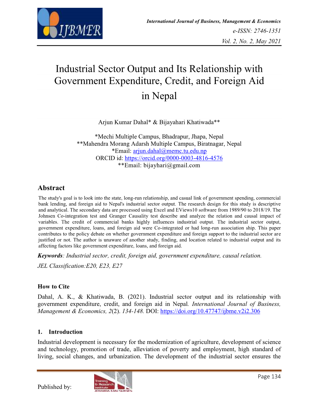 Industrial Sector Output and Its Relationship with Government Expenditure, Credit, and Foreign Aid in Nepal
