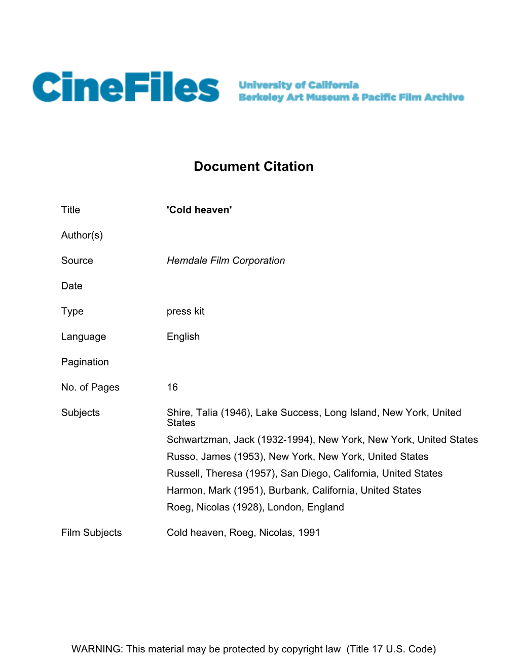 Cinefiles Document #51627