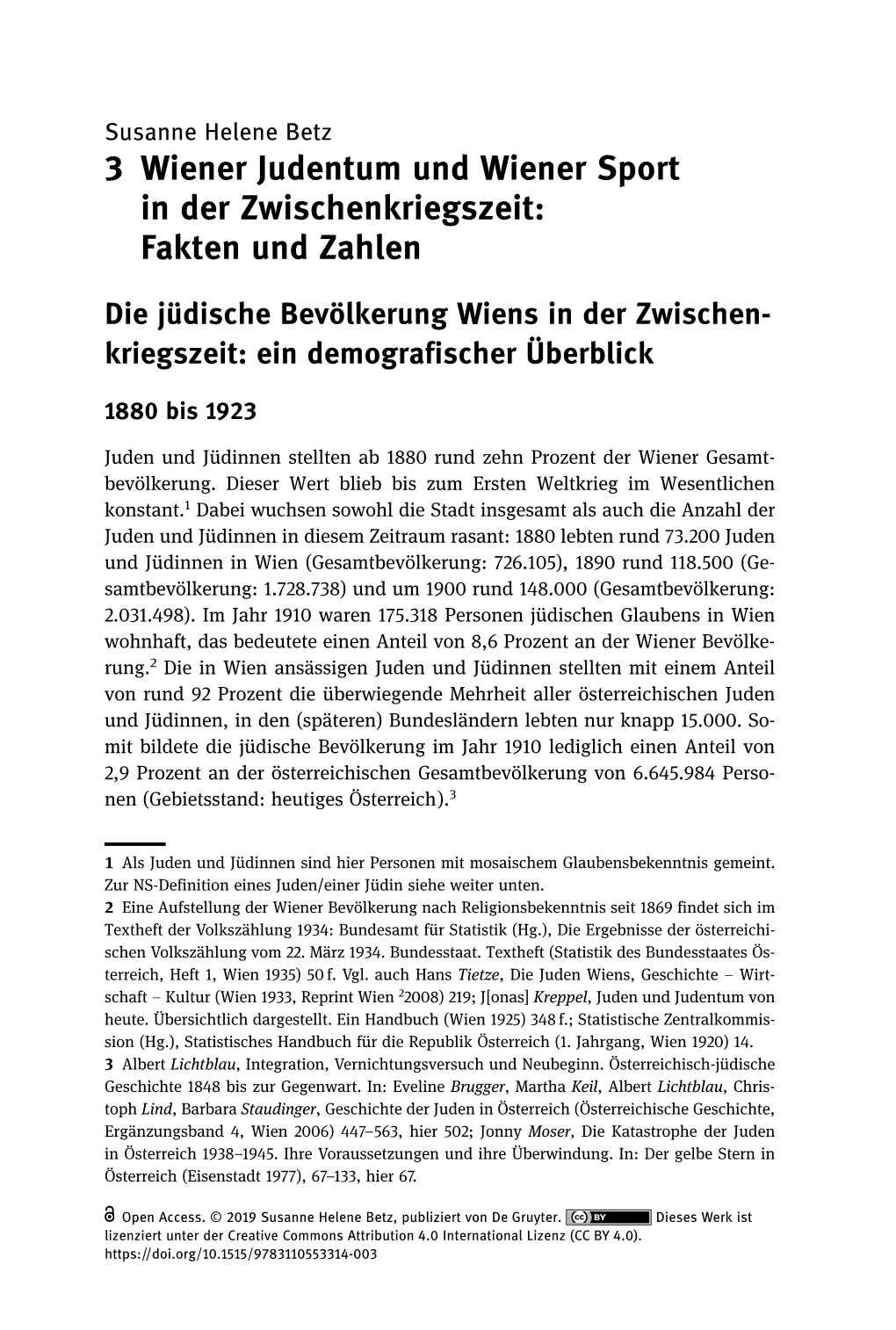 3 Wiener Judentum Und Wiener Sport in Der Zwischenkriegszeit: Fakten Und Zahlen