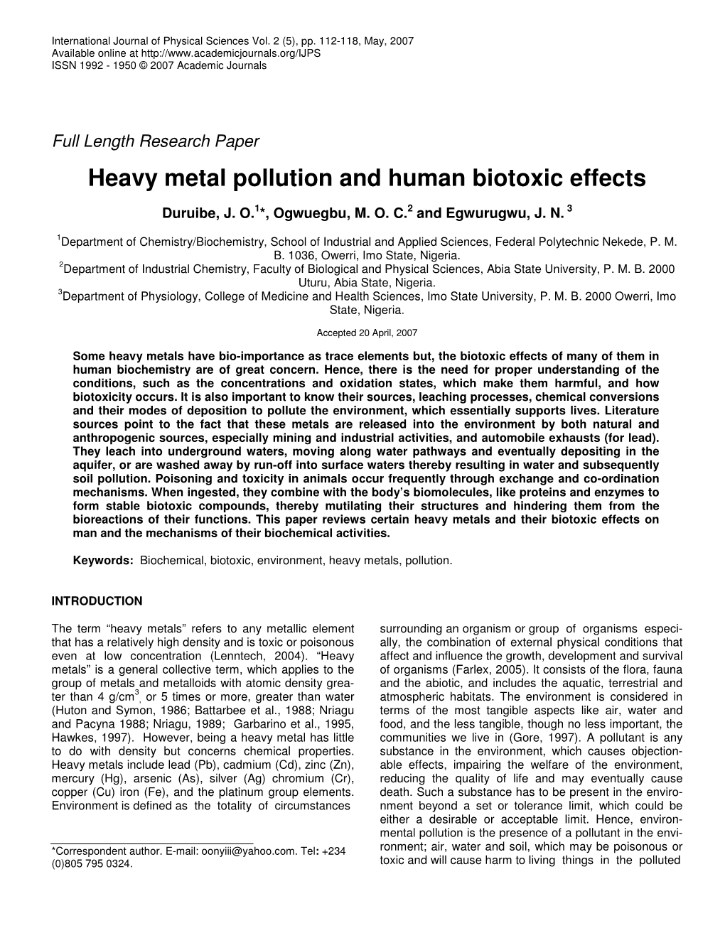 Heavy Metal Pollution and Human Biotoxic Effects