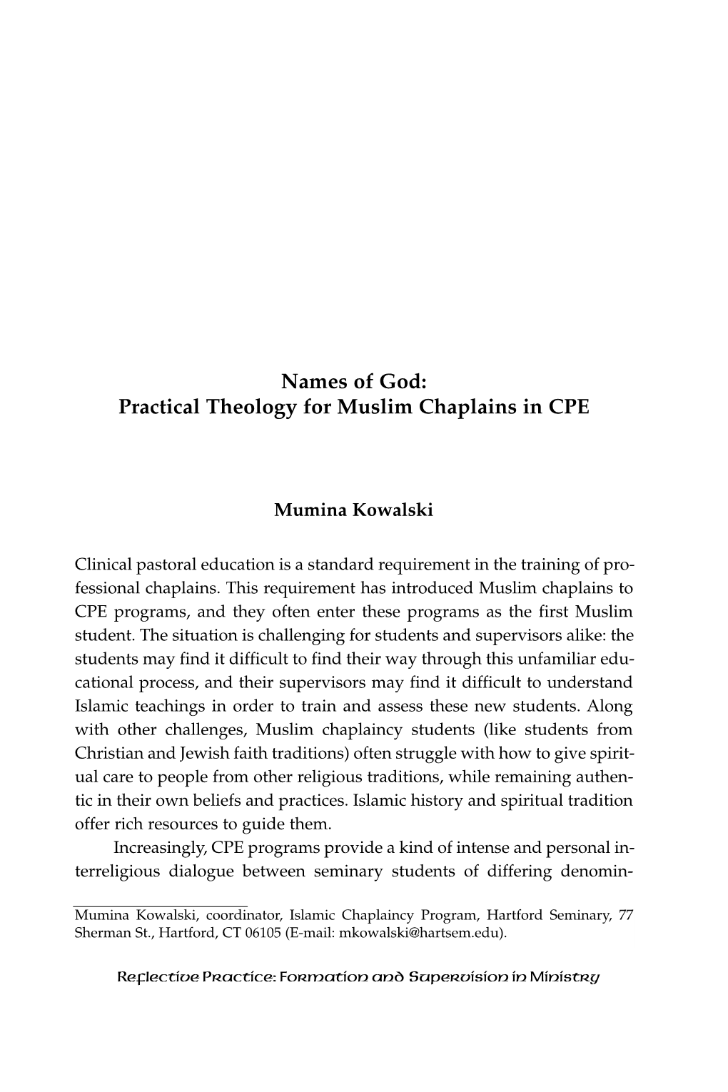 Names of God: Practical Theology for Muslim Chaplains in CPE
