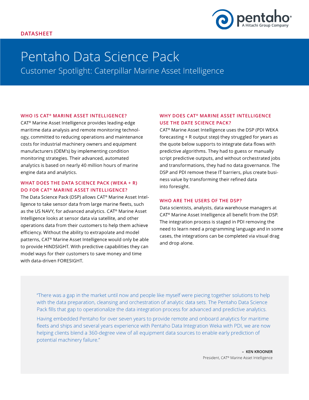 Pentaho Data Science Pack Customer Spotlight: Caterpillar Marine Asset Intelligence