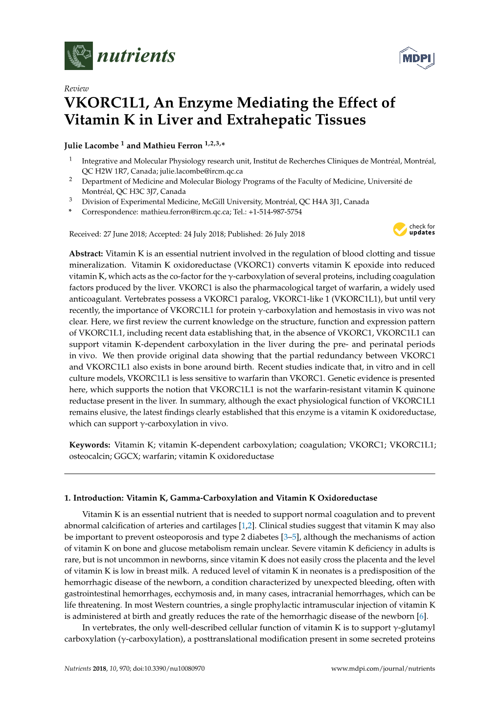 VKORC1L1, an Enzyme Mediating the Effect of Vitamin K in Liver and Extrahepatic Tissues