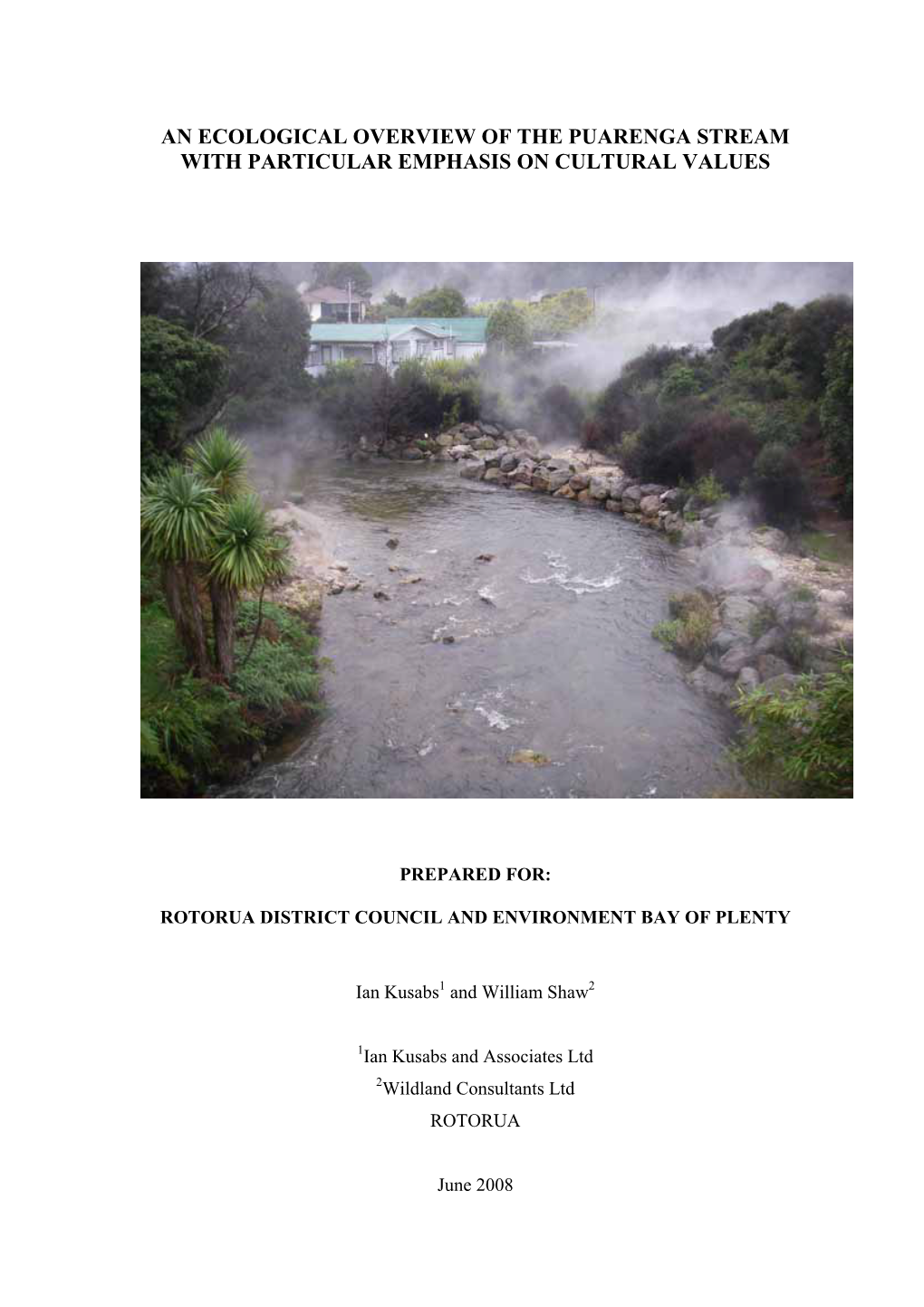 An Ecological Overview of the Puarenga Stream with Particular Emphasis on Cultural Values