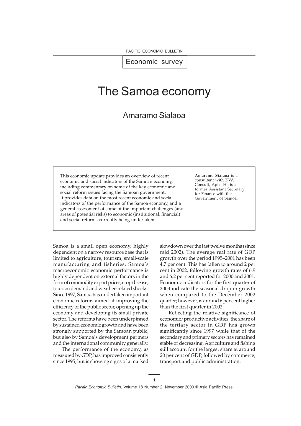 The Samoa Economy