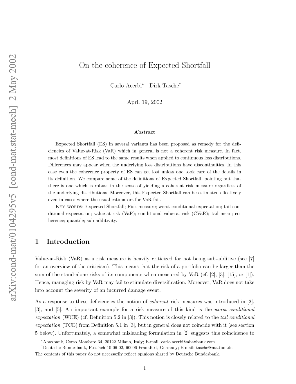 Coherence of Expected Shortfall