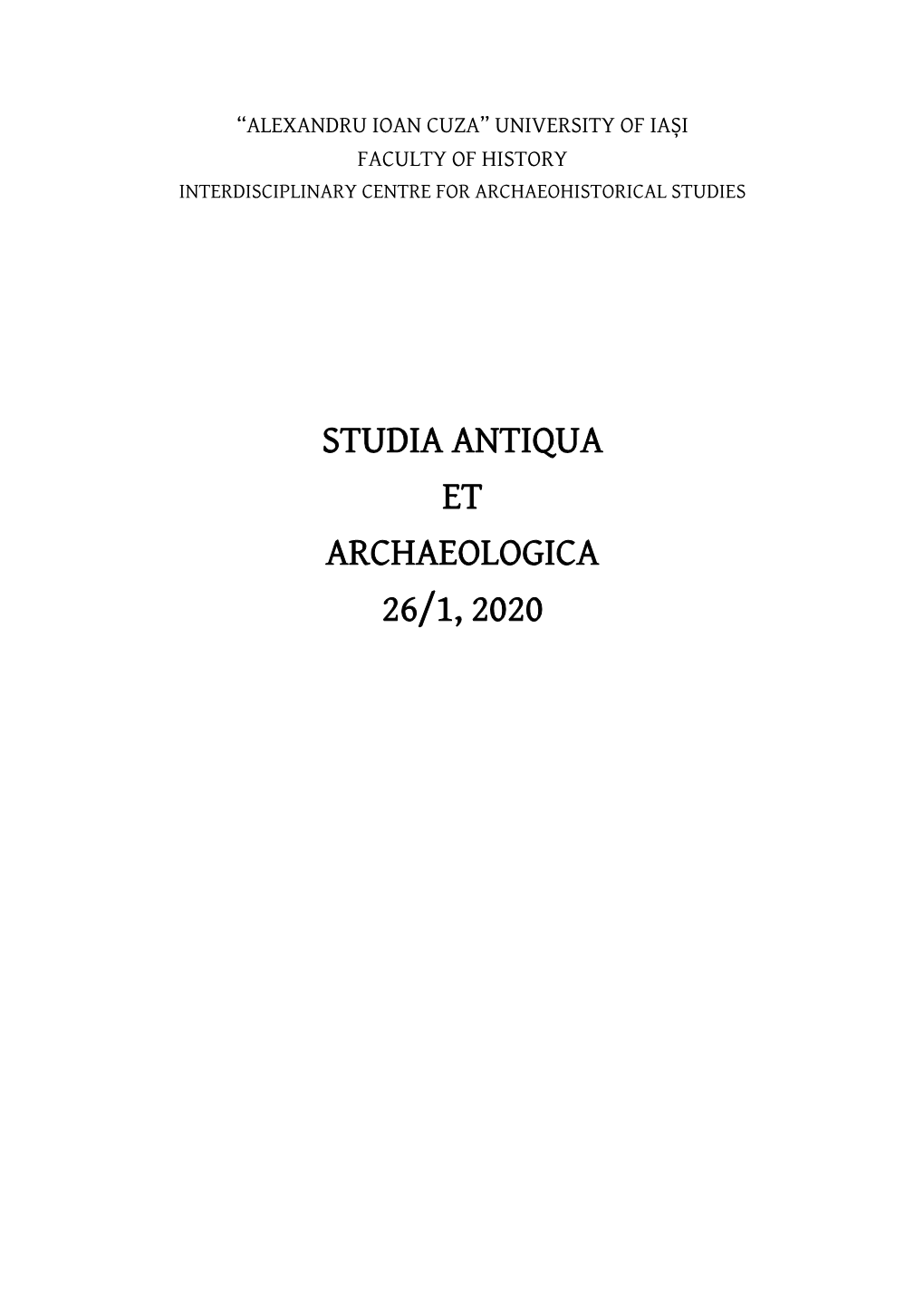 Studia Antiqua Et Archaeologica 26/1, 2020