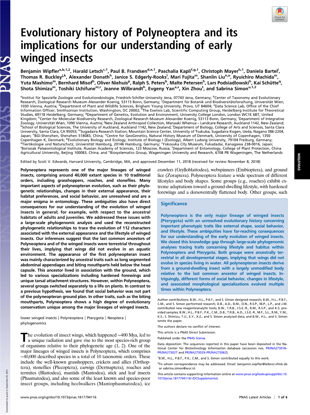 Evolutionary History of Polyneoptera and Its Implications for Our Understanding of Early Winged Insects