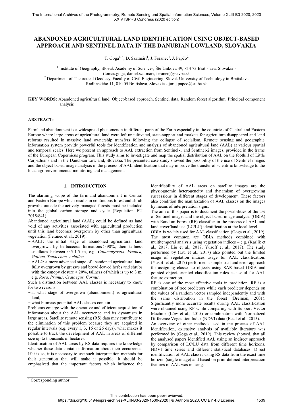 Abandoned Agricultural Land Identification Using Object-Based Approach and Sentinel Data in the Danubian Lowland, Slovakia