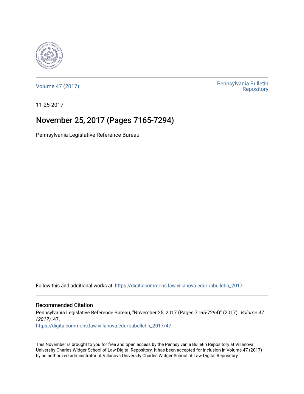 Pennsylvania Bulletin Volume 47 (2017) Repository