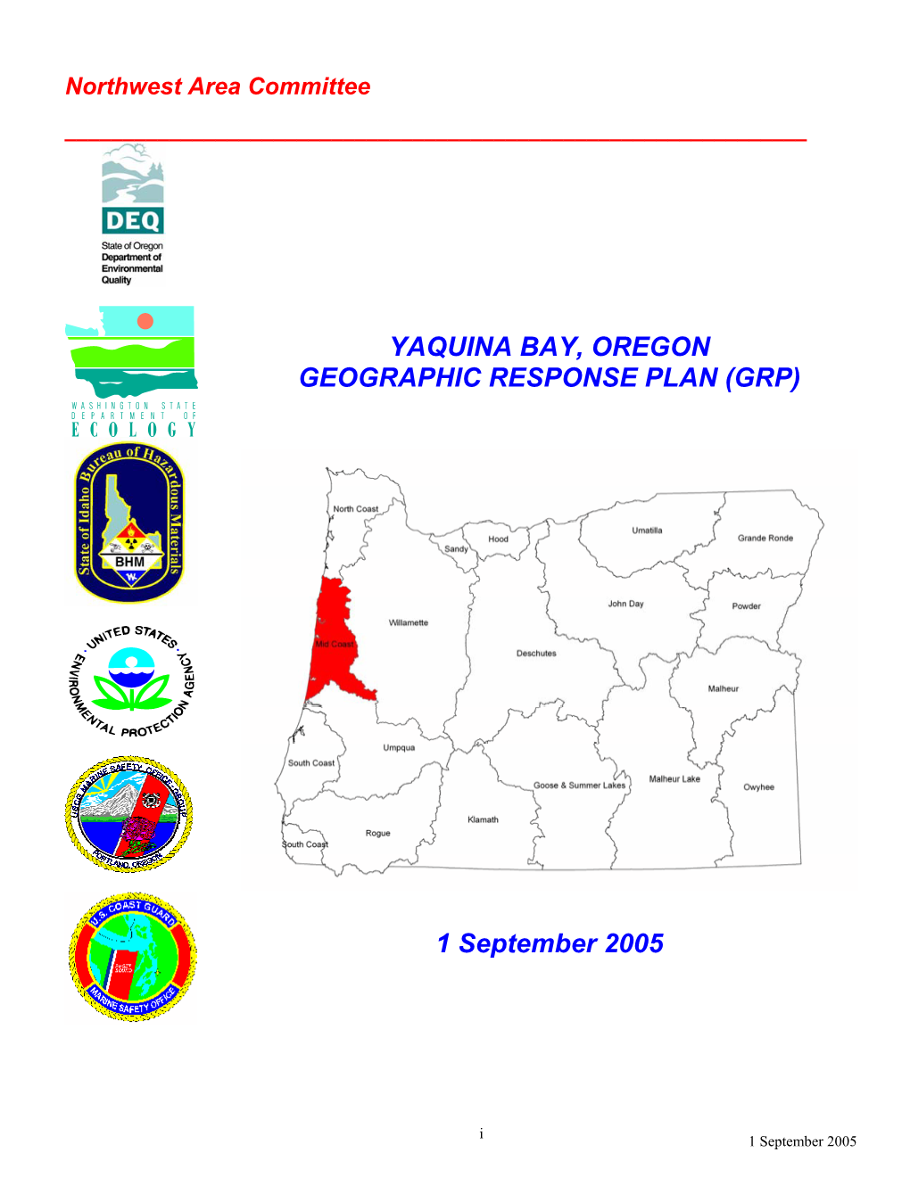 Yaquina Bay, Oregon Geographic Response Plan (Grp)