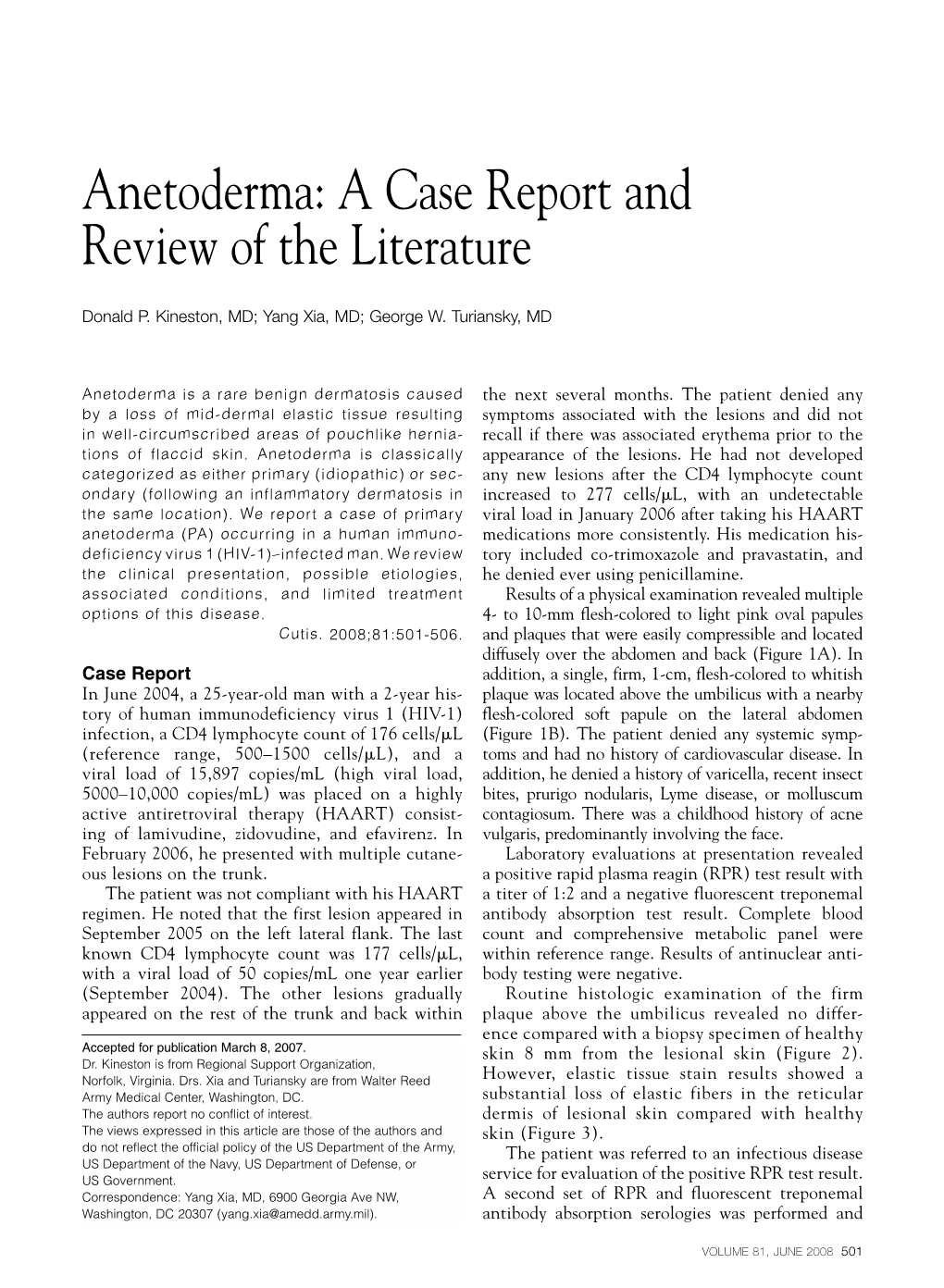 Anetoderma: a Case Report and Review of the Literature