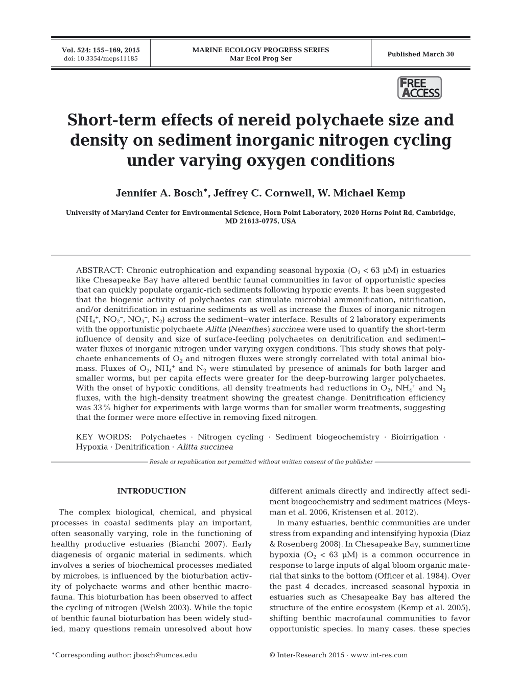 Short-Term Effects of Nereid Polychaete Size and Density on Sediment Inorganic Nitrogen Cycling Under Varying Oxygen Conditions