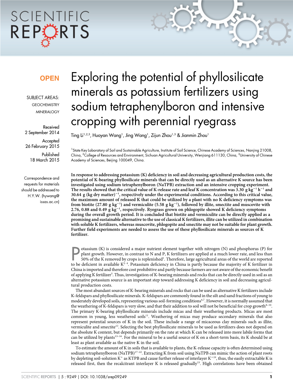 Exploring the Potential of Phyllosilicate Minerals As Potassium Fertilizers Using Sodium Tetraphenylboron and Intensive Cropping