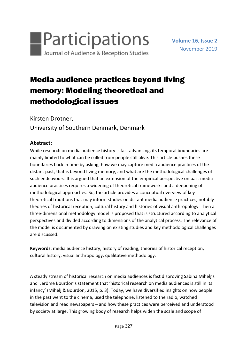 Media Audience Practices Beyond Living Memory: Modeling Theoretical and Methodological Issues