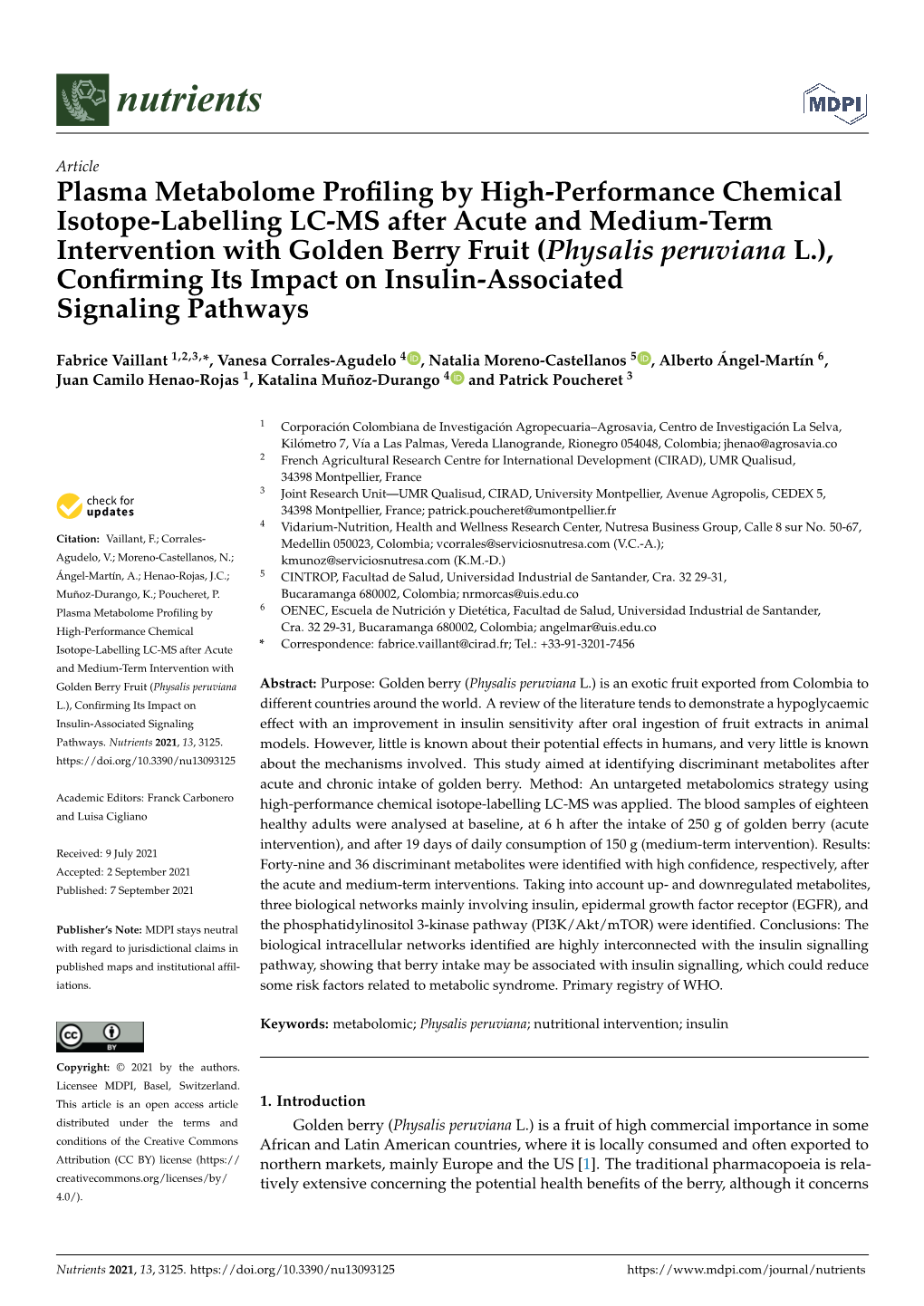 Plasma Metabolome Profiling by High-Performance Chemical