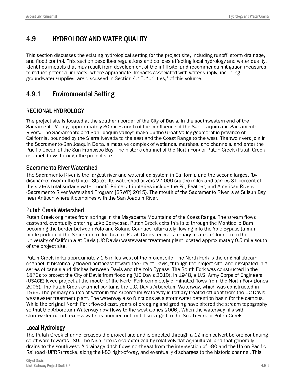 4.9 HYDROLOGY and WATER QUALITY 4.9.1 Environmental Setting