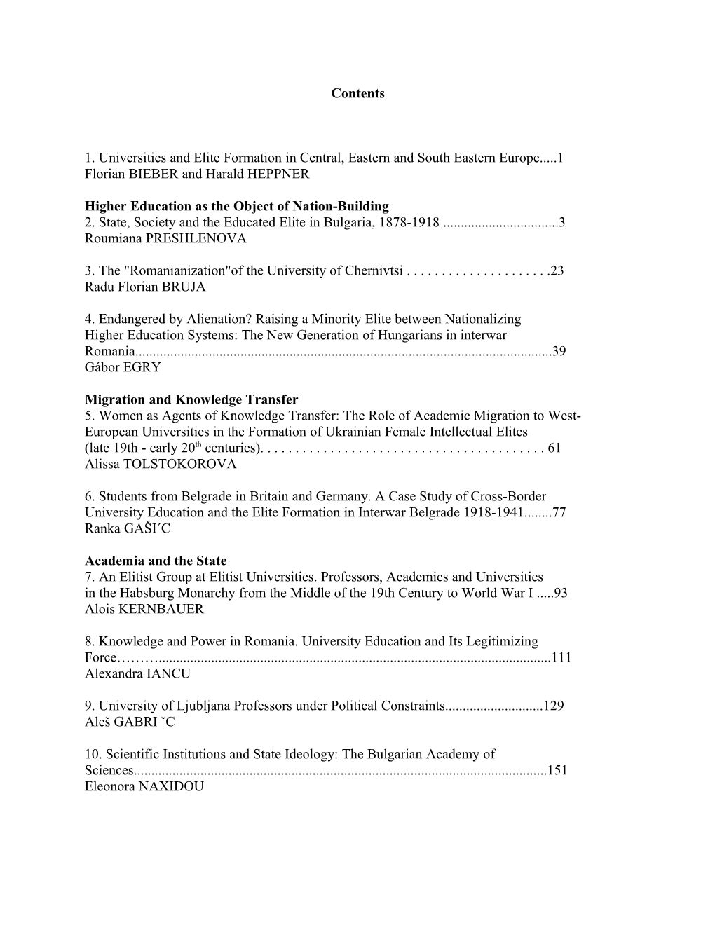 1. Universities and Elite Formation in Central, Eastern and South Eastern Europe 1