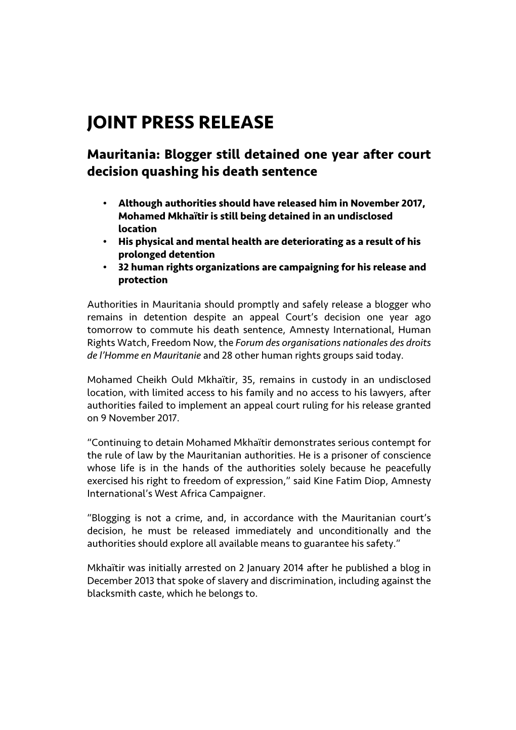 Joint Press Release