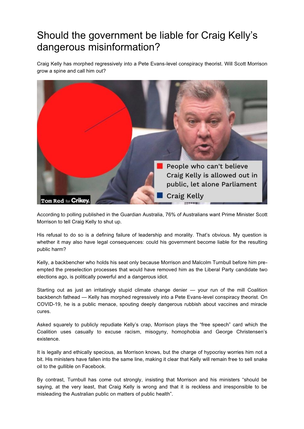 Should the Government Be Liable for Craig Kelly's Dangerous