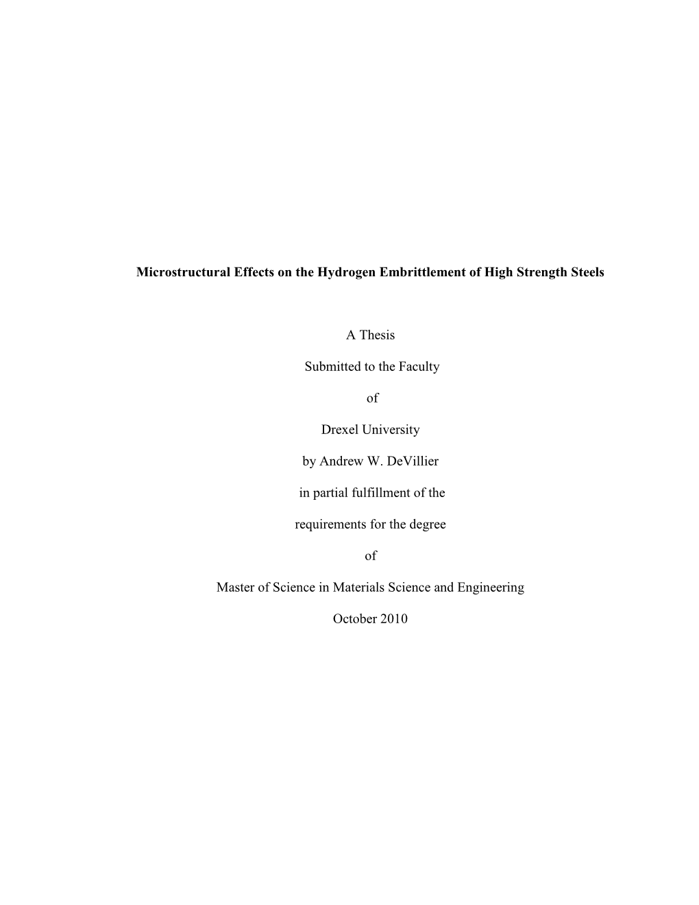 Microstructural Effects on the Hydrogen Embrittlement of High Strength Steels