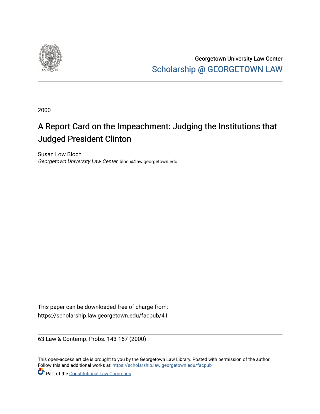 A Report Card on the Impeachment: Judging the Institutions That Judged President Clinton