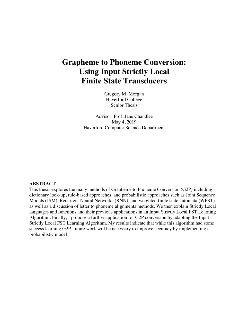 Grapheme to Phoneme Conversion: Using Input Strictly Local Finite State Transducers