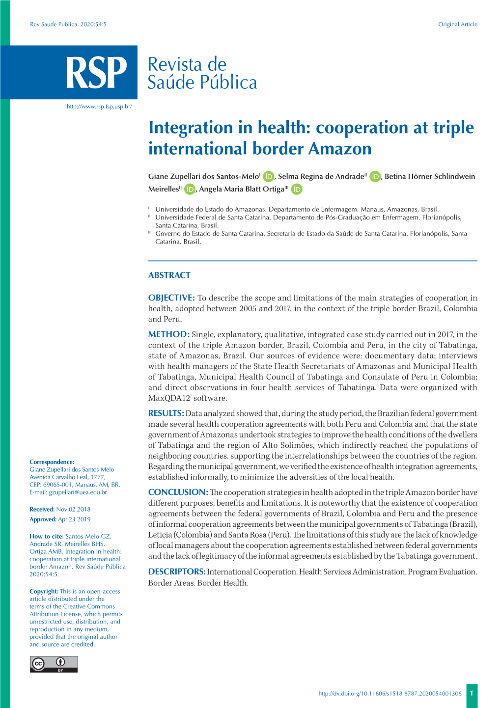 Integration in Health: Cooperation at Triple International Border Amazon