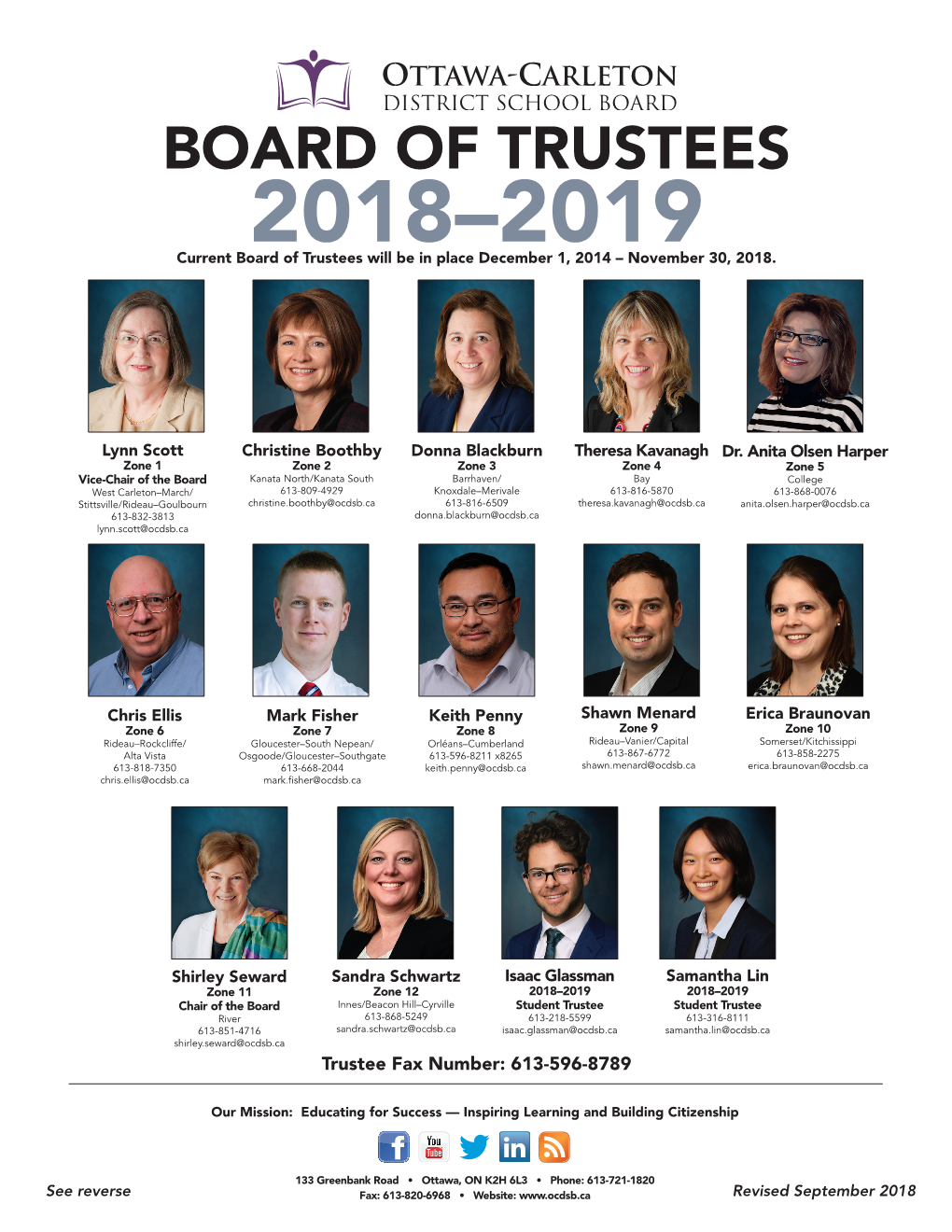 BOARD of TRUSTEES 2018–2019 Current Board of Trustees Will Be in Place December 1, 2014 – November 30, 2018